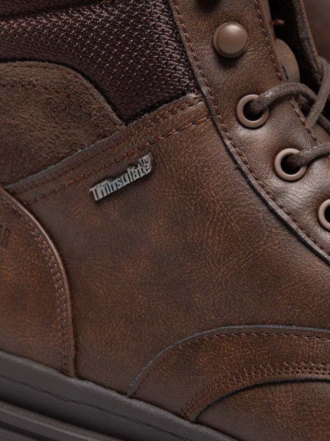 Trapery męskie ze skóry naturalnej brązowe SS174124 803