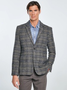 Marynarka męska z dodatkiem wełny w kratę brązowa Filo 803