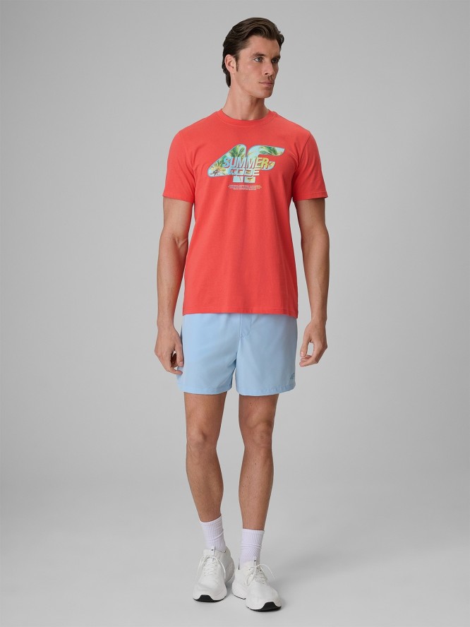 4F T-shirt regular z nadrukiem męski - koralowy XL