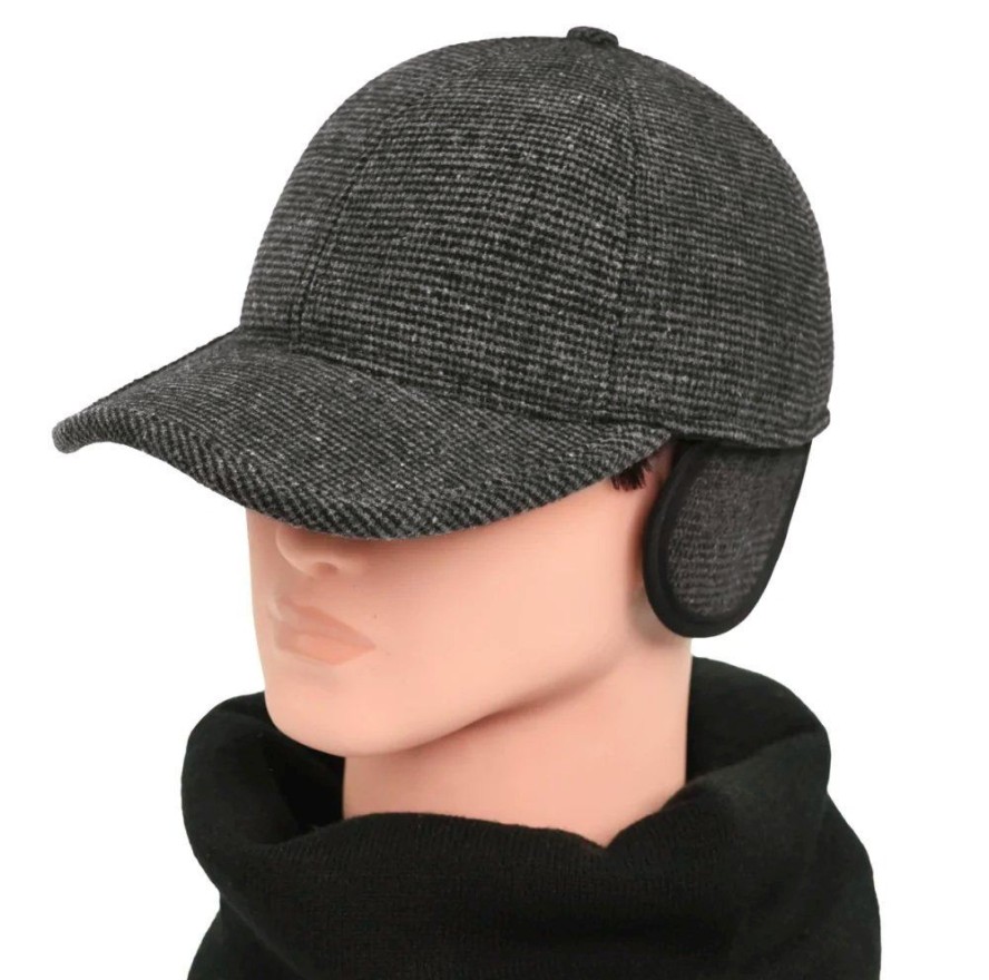 Ciepła Czapka z Daszkiem i Nausznikami - Pako Jeans - Popiel i Grafit Melanż