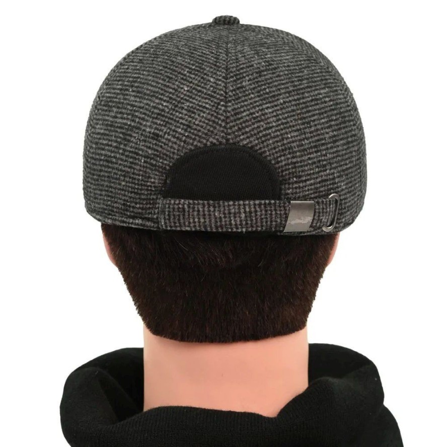 Ciepła Czapka z Daszkiem i Nausznikami - Pako Jeans - Popiel i Grafit Melanż