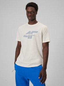 4F T-shirt regular z nadrukiem męski - beżowy L
