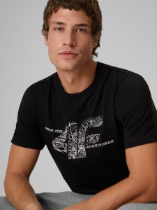 4F T-shirt regular z nadrukiem męski - czarny S