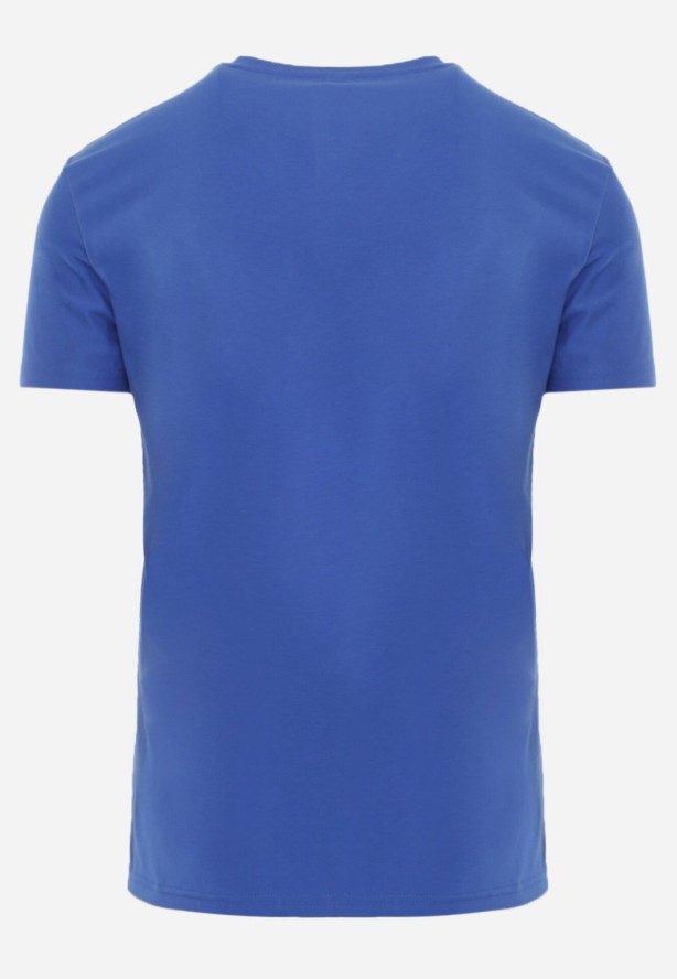 Niebieska Koszulka T-shirt z Bawełny z Dekoltem w Serek Rionisse