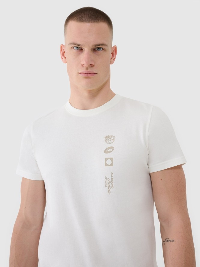4F T-shirt regular z nadrukiem męski - beżowy M