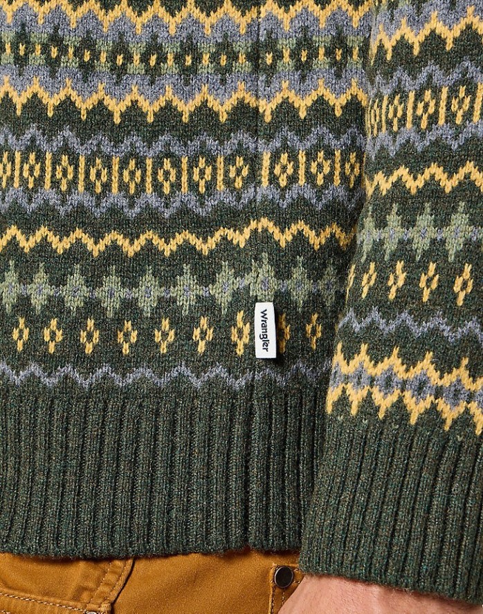 WRANGLER FAIRISLE SWEATER MĘSKI SWETER CIEPŁY VERDANT GREEN 112357294 W8F7014320