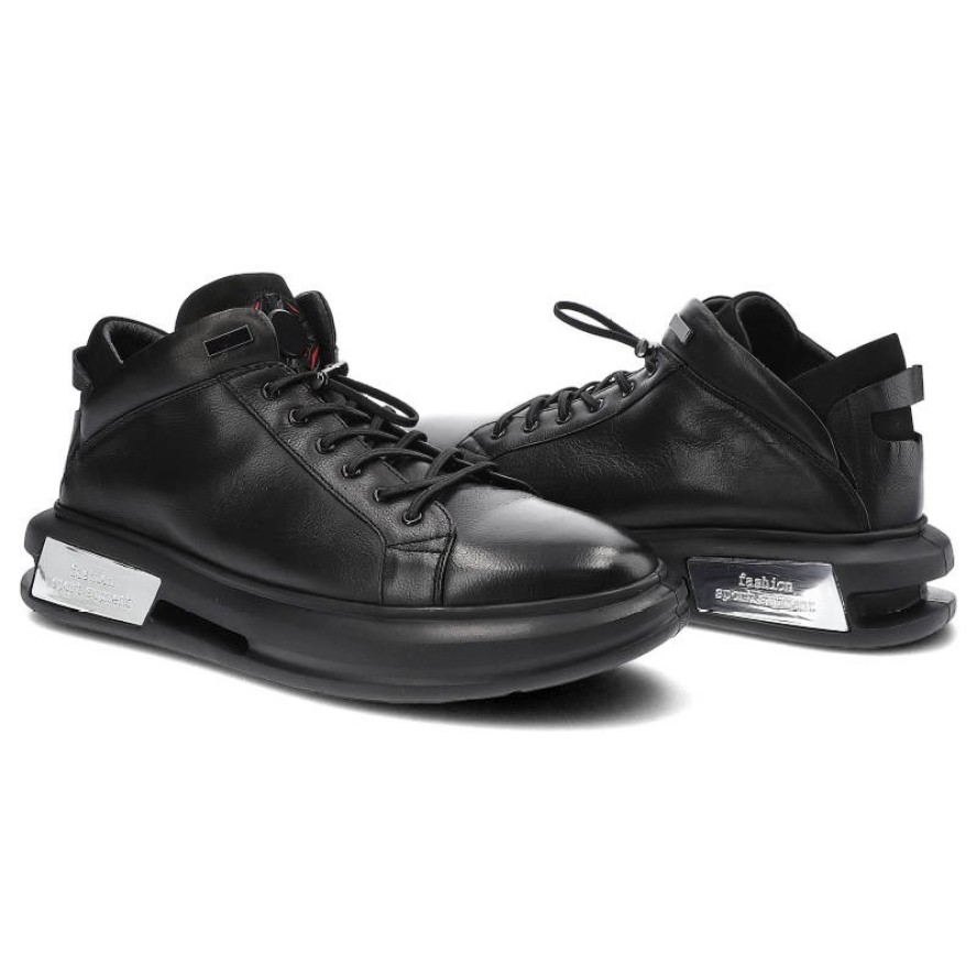 Czarne Sneakersy John Doubare Męskie Skórzane Buty