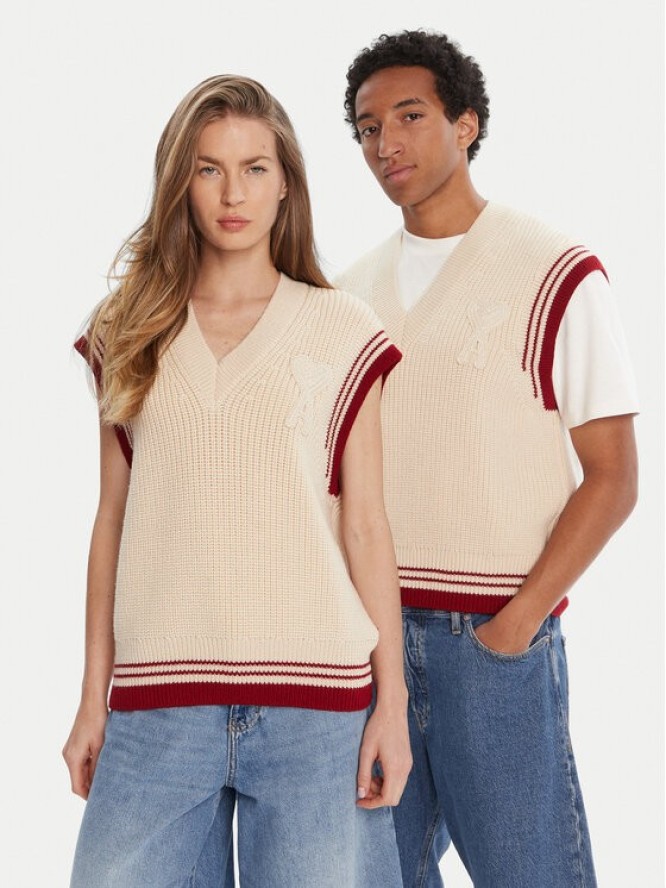 AMI Paris Sweter UKS768.KN0068 Beżowy Regular Fit