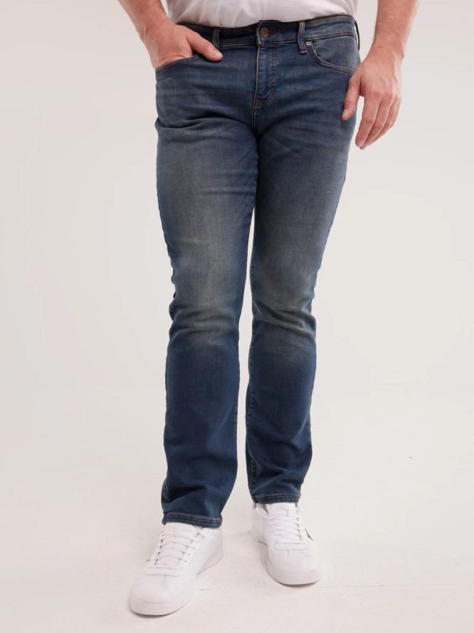 Jeansy męskie dopasowane z przetarciami granatowe Terry 541