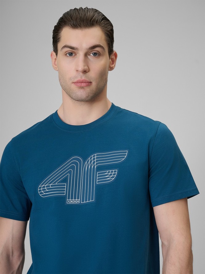 4F T-shirt regular z nadrukiem męski - turkusowy L