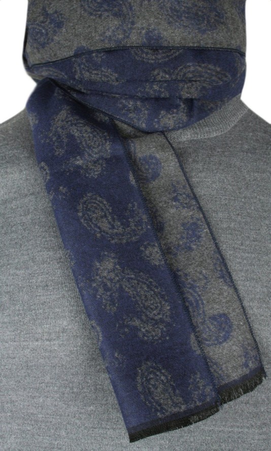 Męski Szalik z Wiskozy - Alties - Granat i Popiel, Paisley