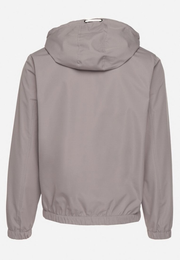 Szara Kurtka Wiatrówka z Kapturem i Zasuwanymi Kieszeniami Adivoria