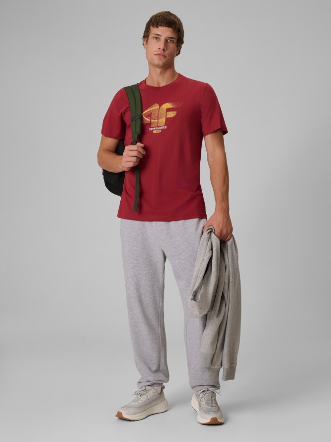 4F T-shirt regular z nadrukiem męski - burgundowy M