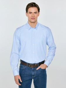 Koszula męska w prążek błękitna Gibinor 400