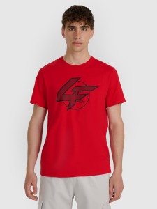 4F T-shirt regular z nadrukiem męski - czerwony M