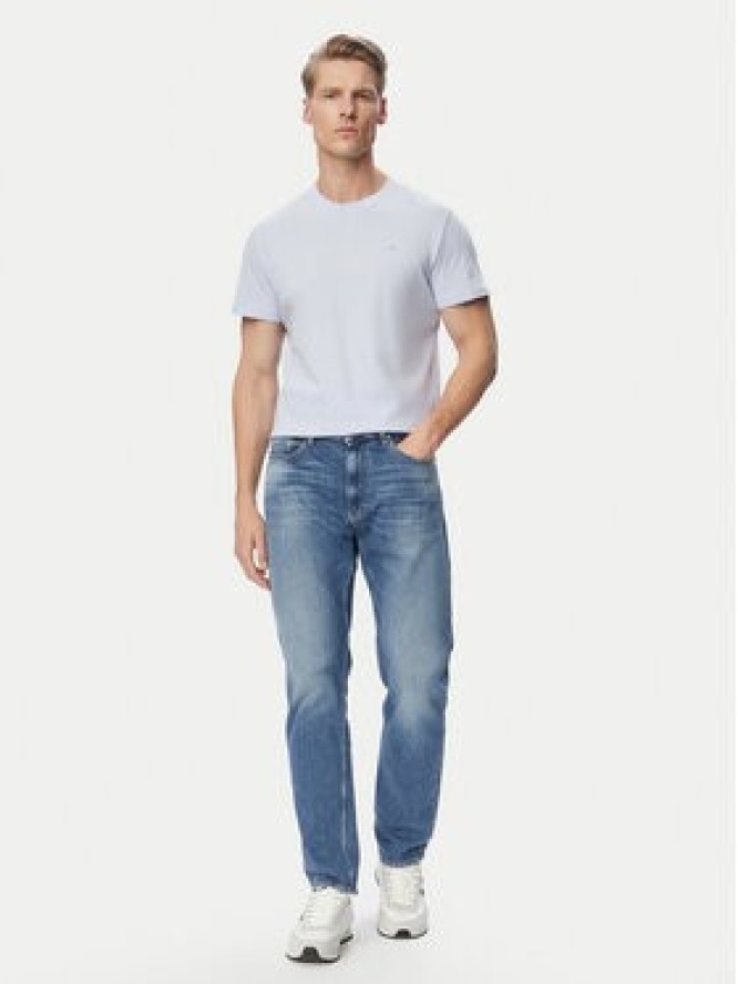 Tommy Jeans T-Shirt Linear Chest DM0DM21780 Niebieski jasny Slim Fit