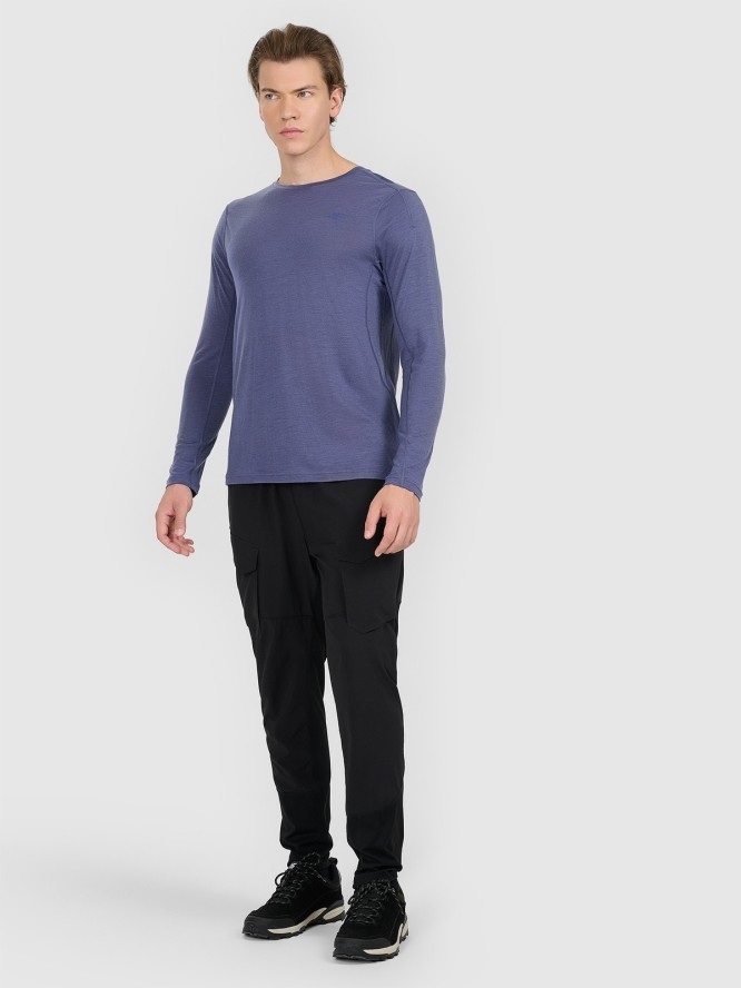 4F Longsleeve trekkingowy szybkoschnący z wełną merino męski - granatowy XL