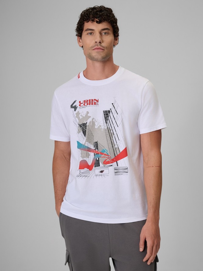 4F T-shirt regular z nadrukiem męski - biały M