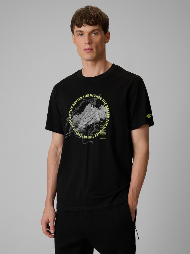 4F T-shirt regular z nadrukiem męski - czarny S