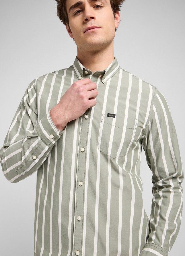 MESKA KOSZULA LEE BUTTON DOWN OLIVE STONE STRIPE 112370546