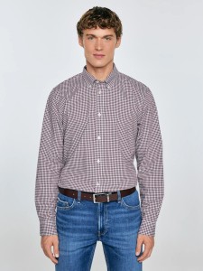 Koszula męska bawełniana w drobną kratę bordowa Gibbsoner 604