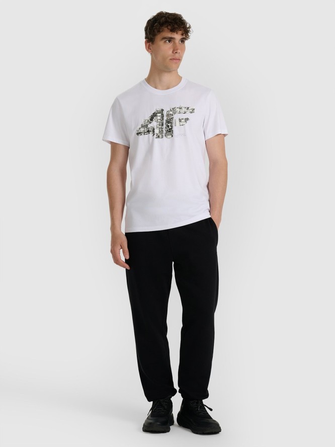 4F T-shirt regular z nadrukiem męski - biały M