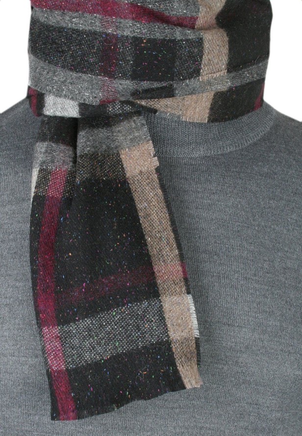 Męski Szalik z Wełną i Jedwabiem - V. Fraas - Ciemna Kolorystyka