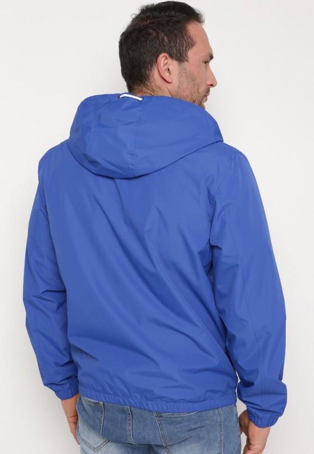 Niebieska Kurtka Wiatrówka z Kapturem i Kieszeniami Maeven