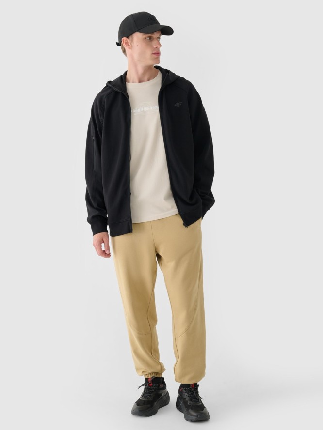 4F T-shirt regular z nadrukiem męski - beżowy XXL