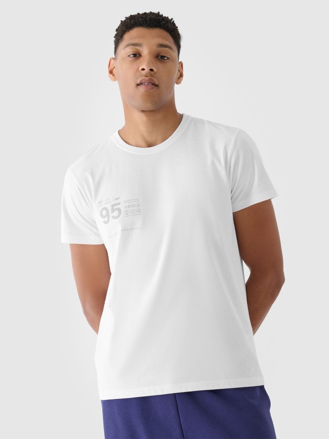 4F T-shirt regular z nadrukiem męski - biały S