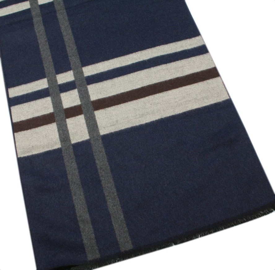 Męski Szalik z Wiskozy - Alties - Granat, Poziome Pasy