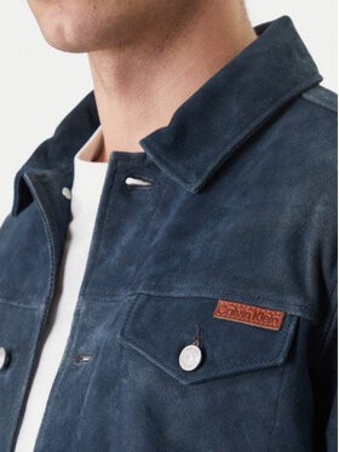 Calvin Klein Jeans Kurtka skórzana 90s LV04RF404G Granatowy Regular Fit