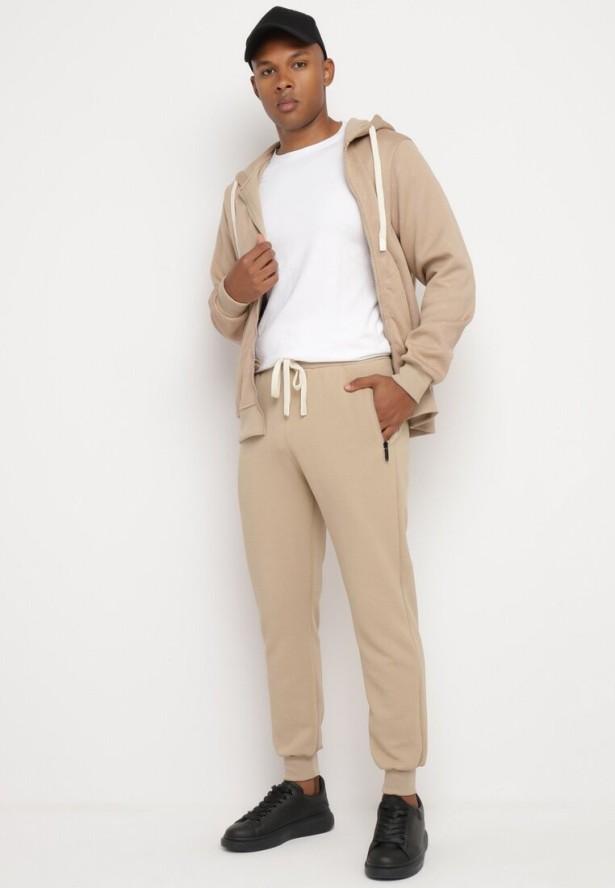 Ciemnobeżowe Spodnie Dresowe z Bawełną z Wysokim Stanem Arliera
