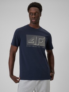 4F T-shirt regular z nadrukiem męski - granatowy M