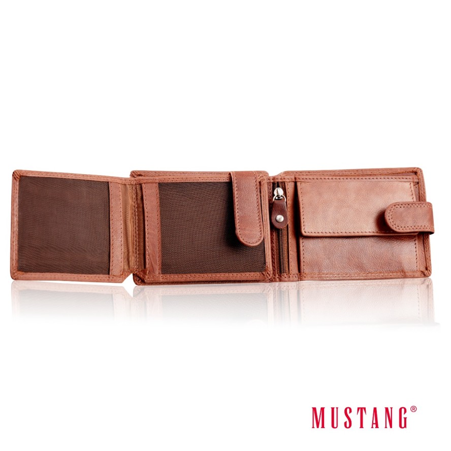 MUSTANG Denimo Wallet Side Opening With Button SKÓRZANY PORTFEL POJEMNY NA KARTY PREMIUM RFID