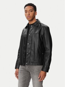 BOSS Kurtka skórzana Joban 50562532 Czarny Regular Fit