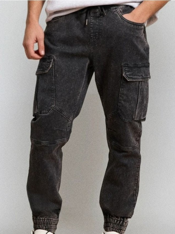 Jeansy regular jogger cargo - szary
