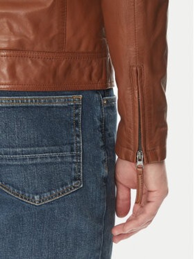 Serge Pariente Kurtka skórzana Tonic Brązowy Slim Fit