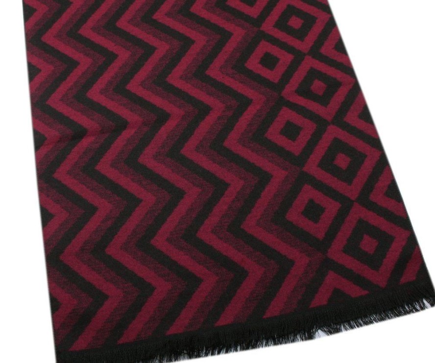 Męski Szalik z Wiskozy - Alties - Bordo i Czerń, Figury Geometryczne