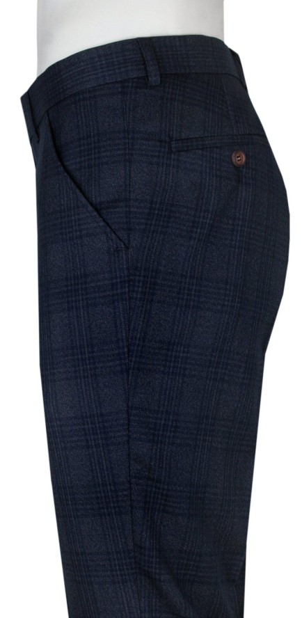 Granatowe Eleganckie Męskie Spodnie Garniturowe w Delikatną Kratkę -CASINO