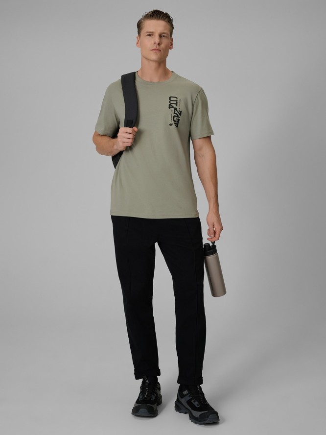 4F T-shirt regular z nadrukiem męski - khaki S