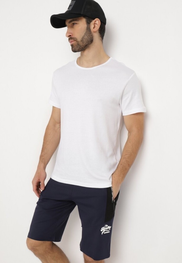 Granatowe Szorty Dresowe z Zasuwanymi Kieszeniami Elawn