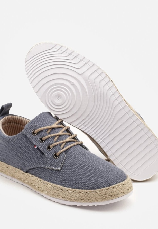 Granatowe Półbuty na Plecionej Podeszwie Stylizowane na Denim Halinnea