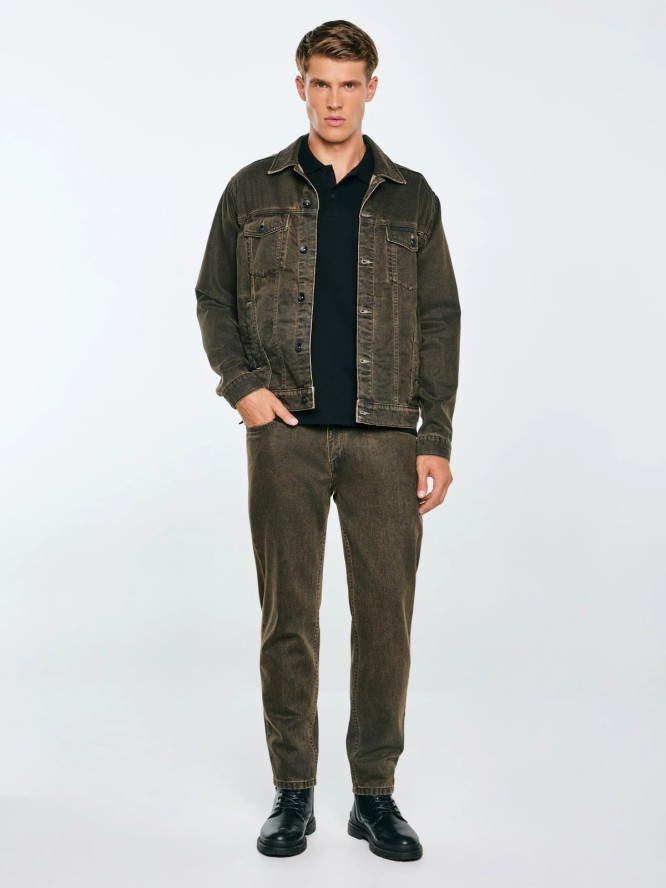 Trapery męskie ze skóry naturalnej czarne SS174123 906