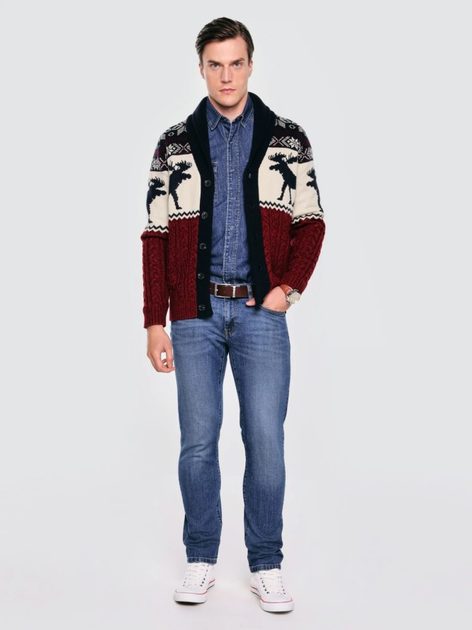 Kardigan męski ze wzorem skandynawskim bordowo-granatowy Lorenzo 000