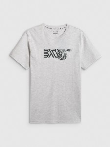 4F T-shirt regular z nadrukiem męski - szary XXL
