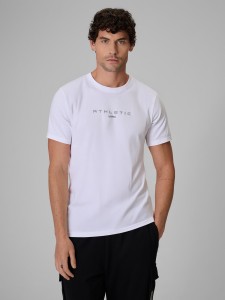 4F T-shirt slim z nadrukiem męski - biały S