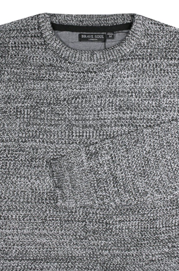 Męski Sweter Dziergany (Knit) - Brave Soul - Melanż Stalowy