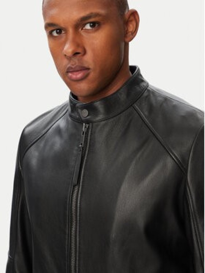 HUGO Kurtka skórzana Likos 50564039 Czarny Slim Fit