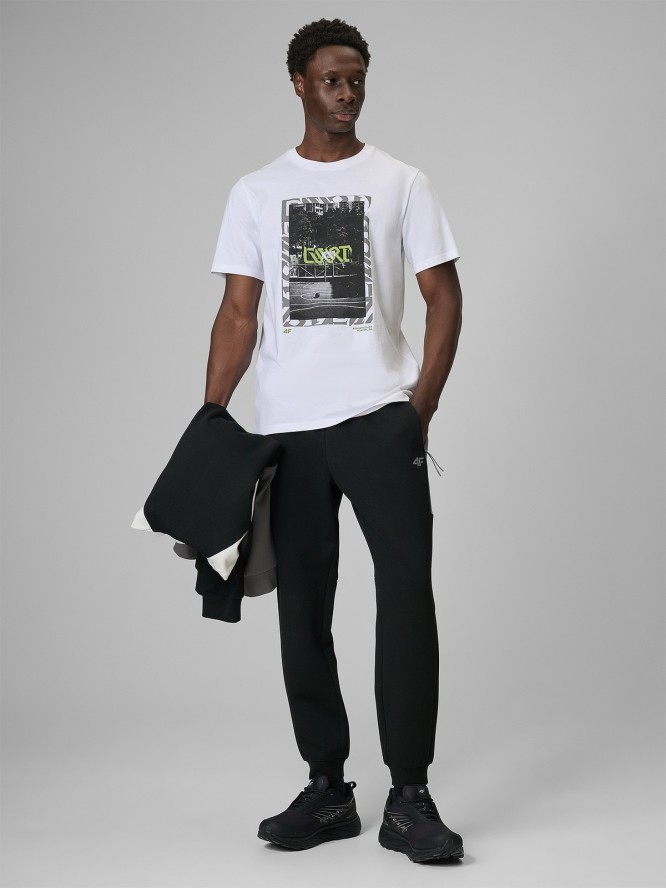 4F T-shirt regular z nadrukiem męski - biały XXL